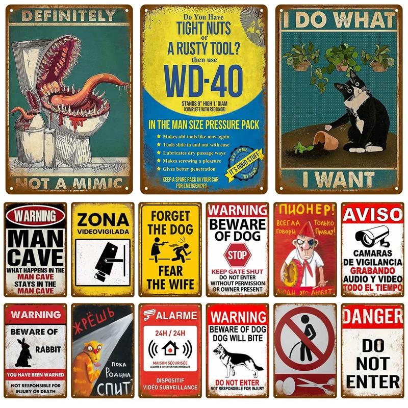 Bar Warning CCTV Tin Signs Vintage Metal Sign Poster Plate Wall Decor Art For Garage Cafe Plaque Notice 24 Hour Security Camera