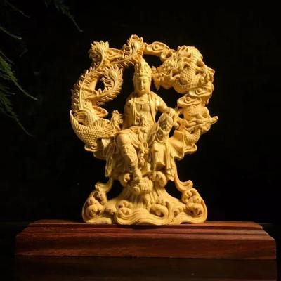 1 PEZZO Accessori decorativi per la casa Scultura in legno cinese di Guanyin Statua Drago e Fenice Scultura in legno massello Decorazione per la casa Statua di Buddha