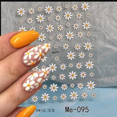 3pz Adesivi Floreali Daisy Embossati per Nail Art, Slider per Unghie, Decalcomanie, Fiori Daisy Bianchi, Petali, Fiori, Colla Posteriore, Decorazione Adesiva per Unghie