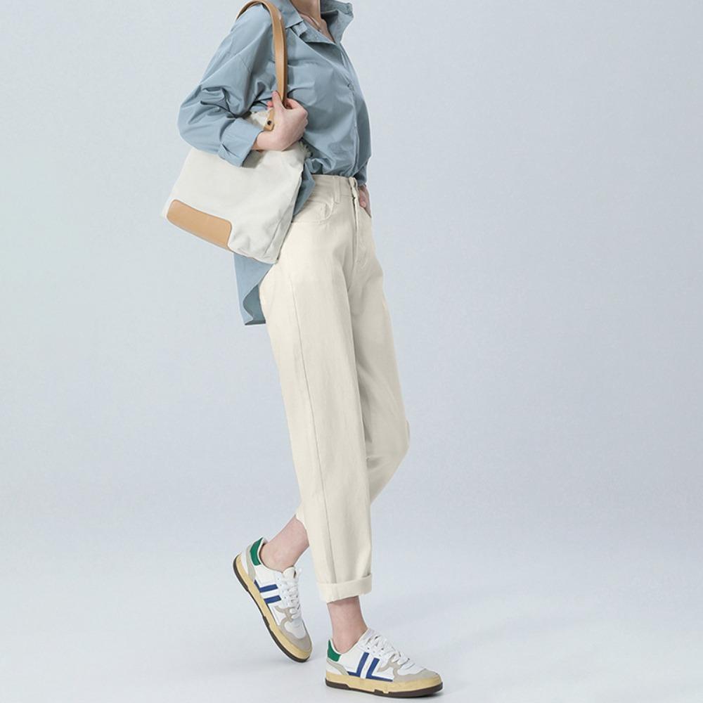 Commuter simple Harlan jeans women's spring and autumn new high-waisted loose straight radish dad jeans