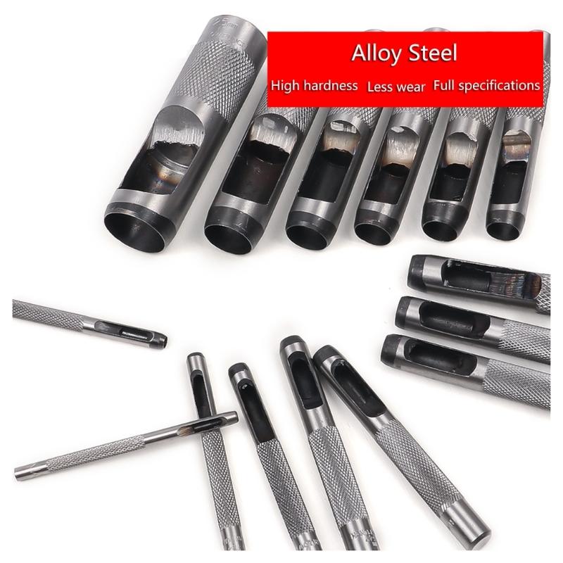 15Pcs Hollow Punch Set Heavy Duty Round Leather Hole Punching Tool for Watch Cloth Belt Gaskets with Storage Case