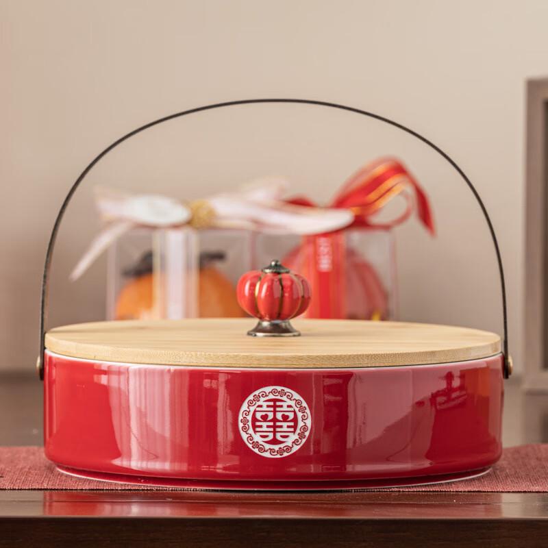 

OIMG Auspicious Red Ceramic Divided Serving Tray with Lid