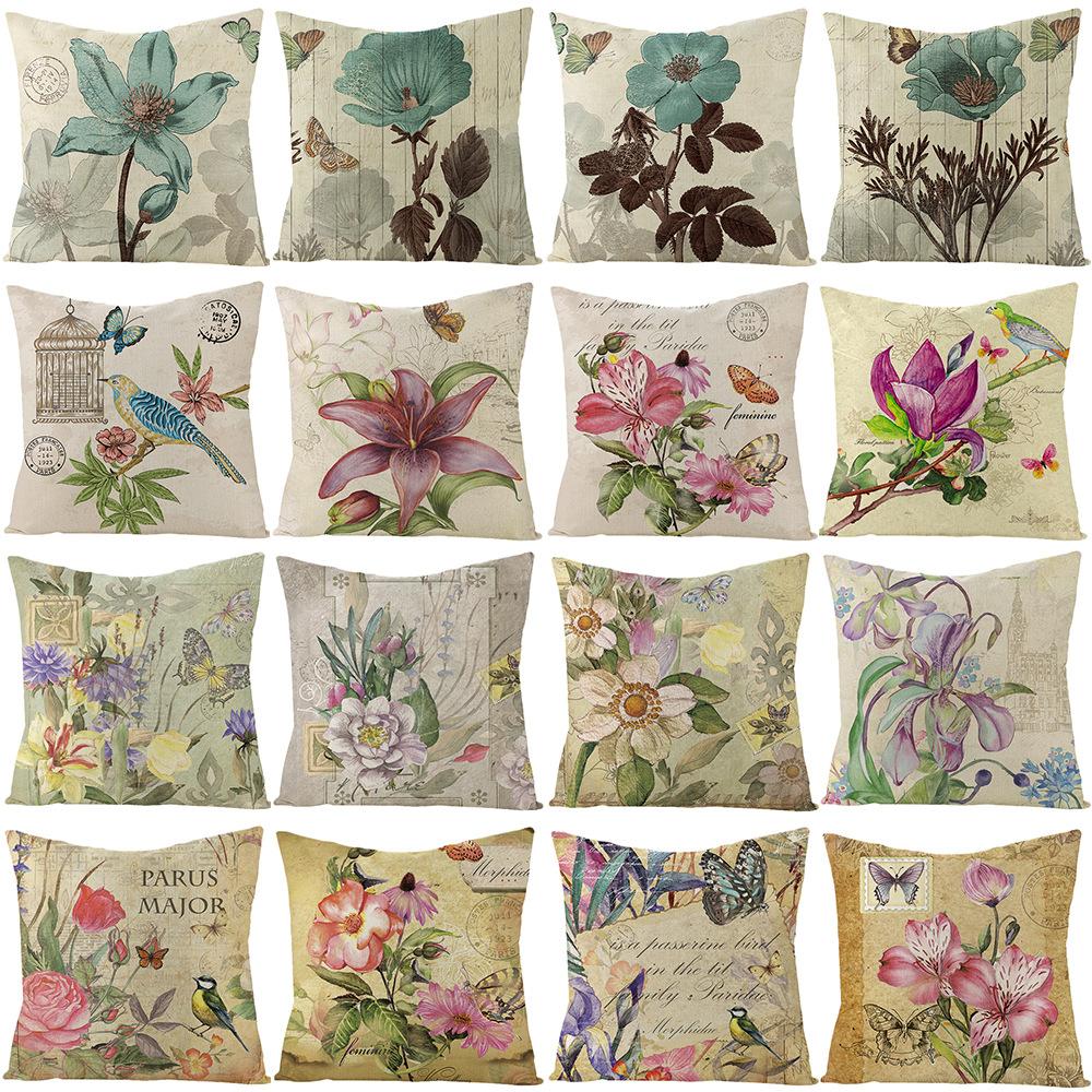 New Retro Flower Pillow Cover Polyester Home Pillow Living Room Sofa Cushion Cushion