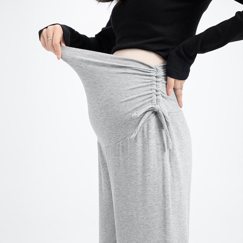 Maternity Trousers Spring and Summer Small Pregnancy Wide Leg Trousers Outside Wear Drawstring Straight Trousers Spring and Summer