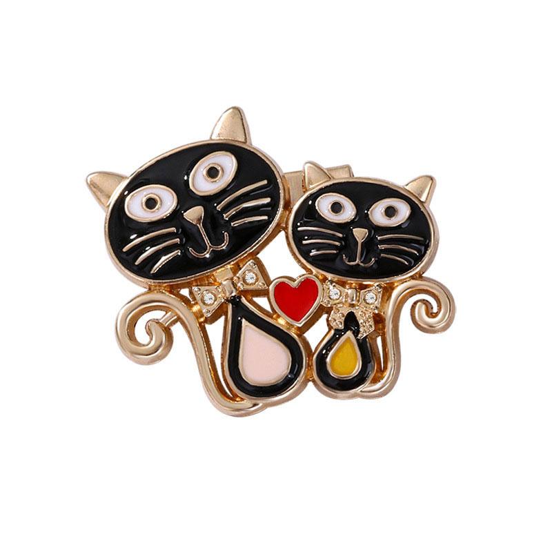 1PC Cat Brooch Cartoon Two Cats Cute Zinc Alloy Versatile Pin Buckle Clothing Accessories Diamond Inlaid
