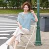 Cotton Women's Retro Embroidered Frog Button Top - Summer Plus Size Short Sleeve Wide-Leg T-Shirt