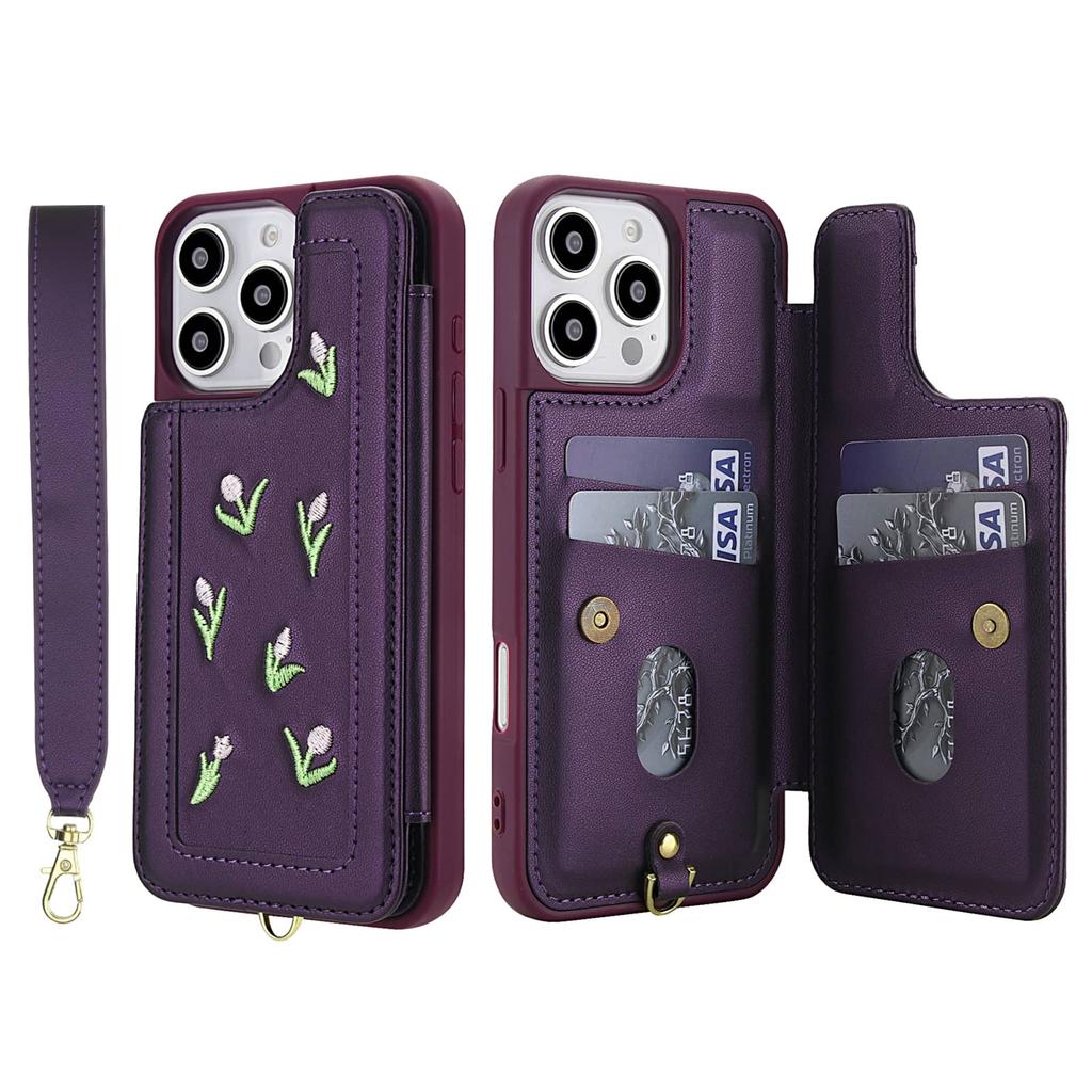 Flip Stoßfeste Hülle Kompatibel Mit iPhone 16 15 14 13 12 11 Pro Max Stereo Blume mit Lanyard Ständer Geldbörsenhülle für Damen