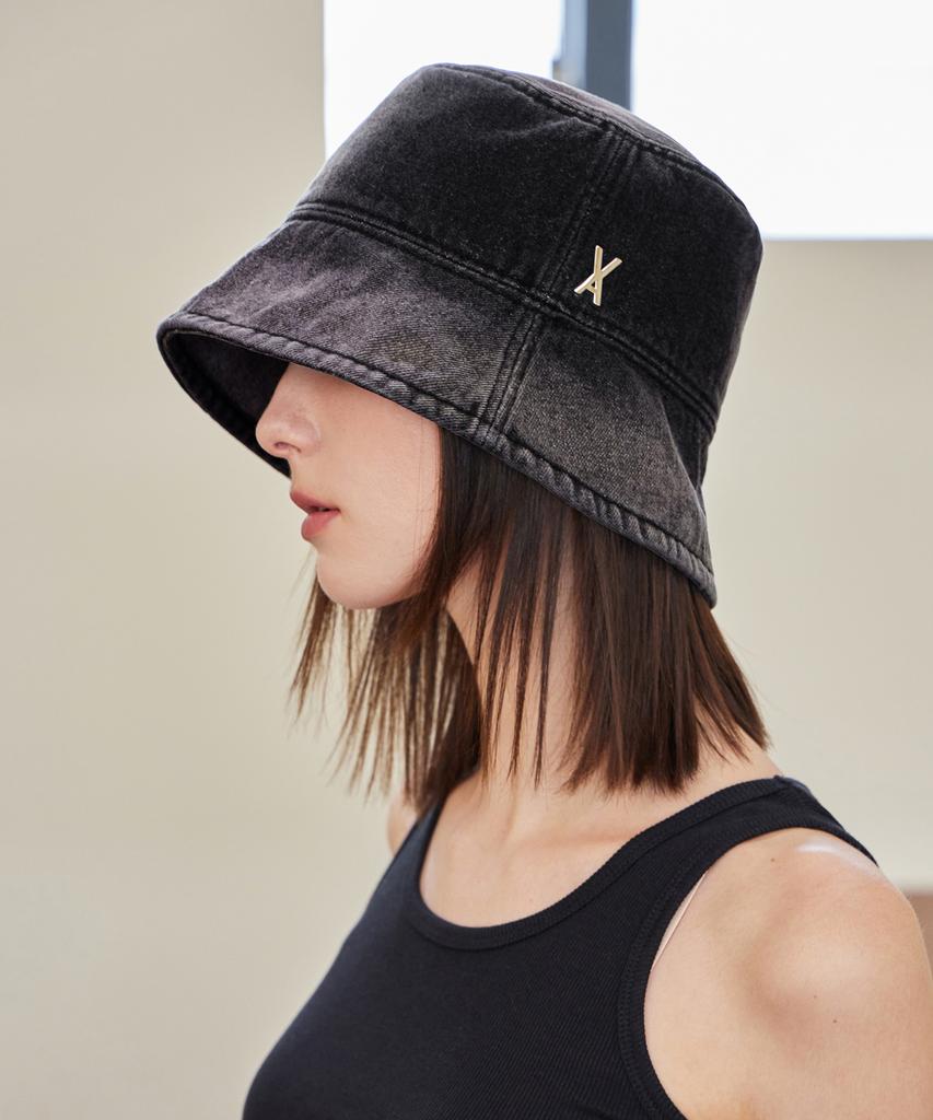 Bajal Va Studded Overdyed Denim Drop Bucket Hat Black