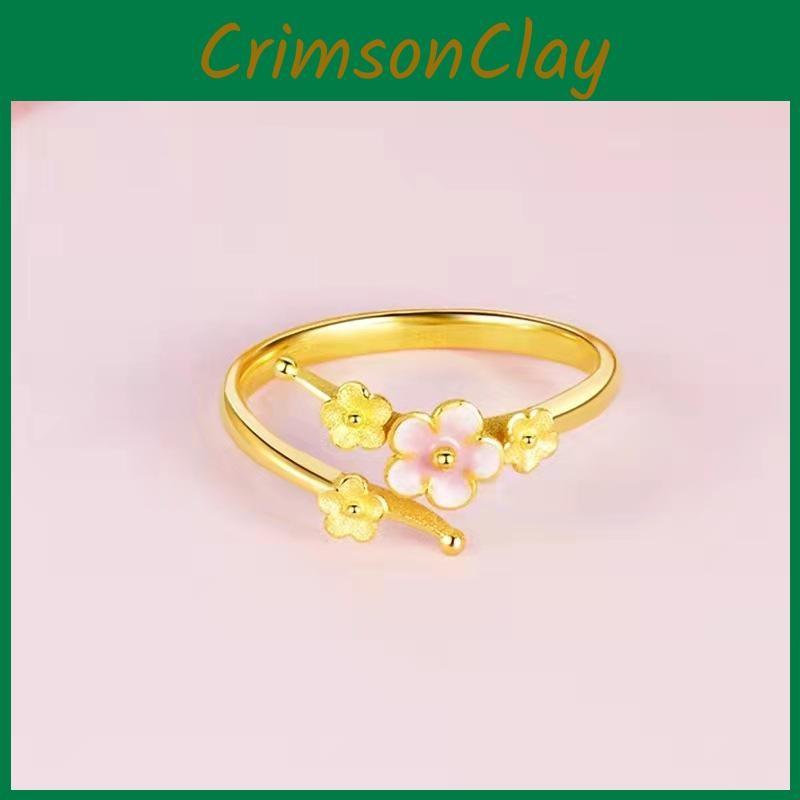 Yet Elegant Simple Peach Blossom Copper Gold Plated Ring For Women Adjustable Fashion