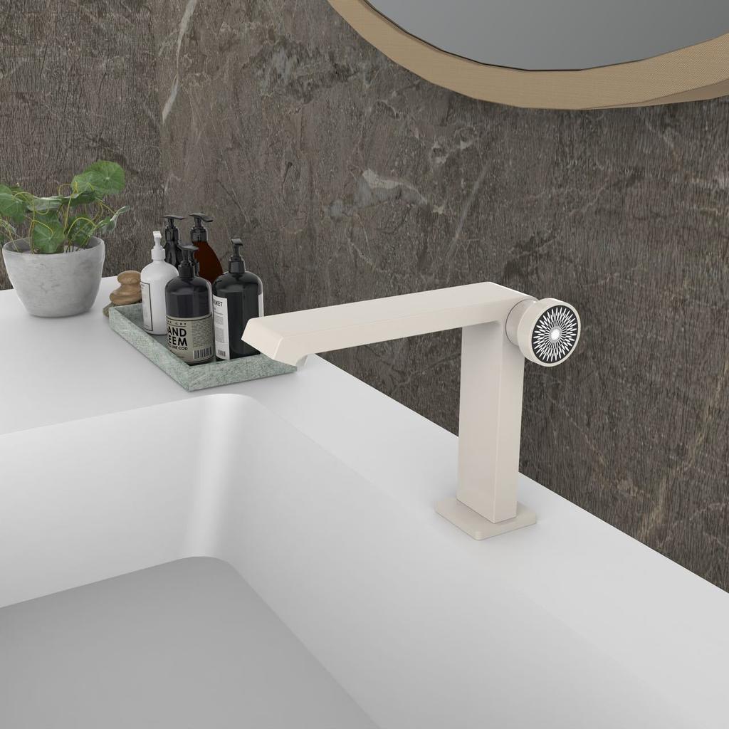Tuqiu New Brushed Gold Bathroom Faucet Black Basin Faucet Brass Sink Mixer Cold & Hot Gray Lavotory Faucet Water Mixer Sink Tap