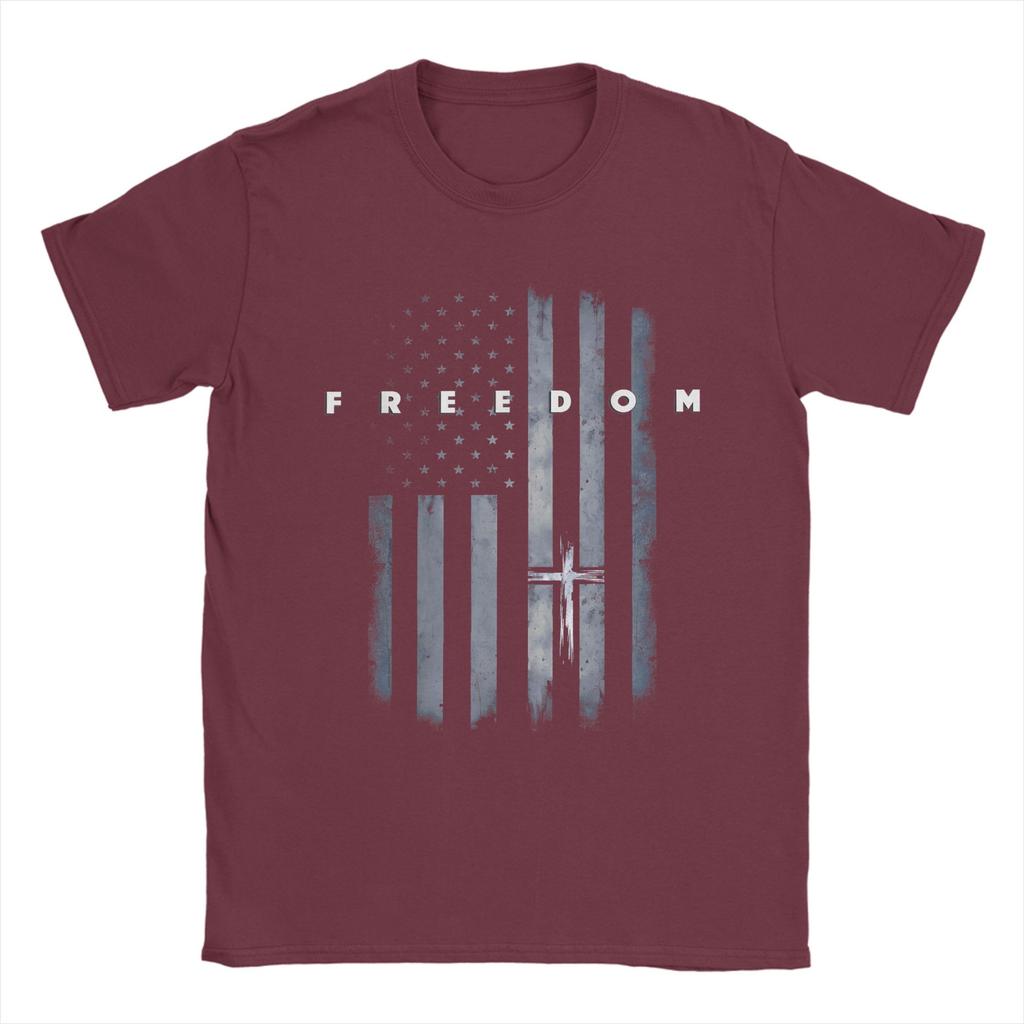 Unisexs TShirts Grunge American Flag and Cross Faith Family Freedom Casual Cotton Tee Shirt Short Sleeve T Shirt Round Neck Tops