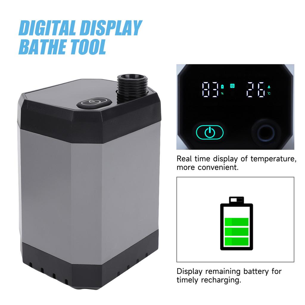 Portable Outdoor Shower USB Rechargeable Digital Display Camping Shower 12000mAh for Camping Hiking Pet Bath Surfing Boat RV Use