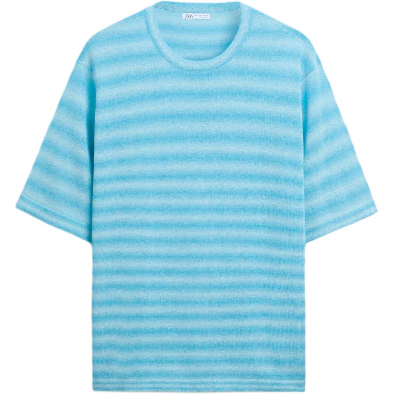 

Zara Striped Print Knit Crew Neck Short Sleeve T-Shirt Men Tops Blue 5536305-400 XL
