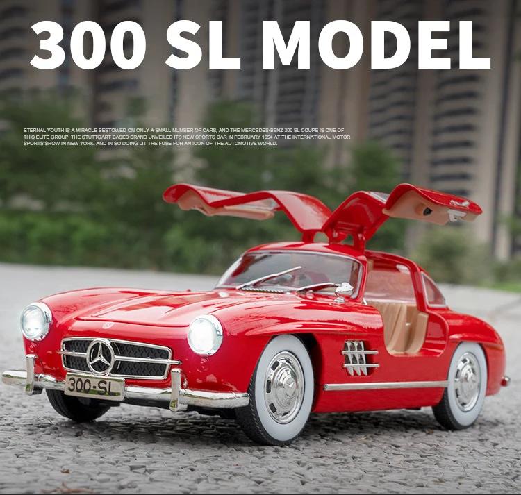 1:24 Mercedes 300SL Alloy Classic Vintage Car Model Car Model Diecast Metal Pull Back Sound Light Car For Children Gift