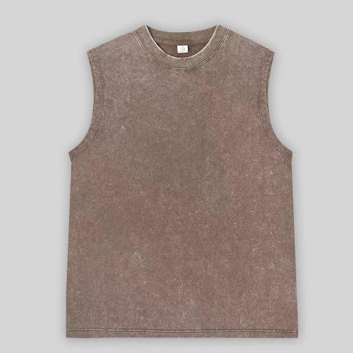 

Винтажная свободная футболка без рукавов с кислотной стиркой, повседневные мужские футболки с круглым вырезом, летние майки M кофейный