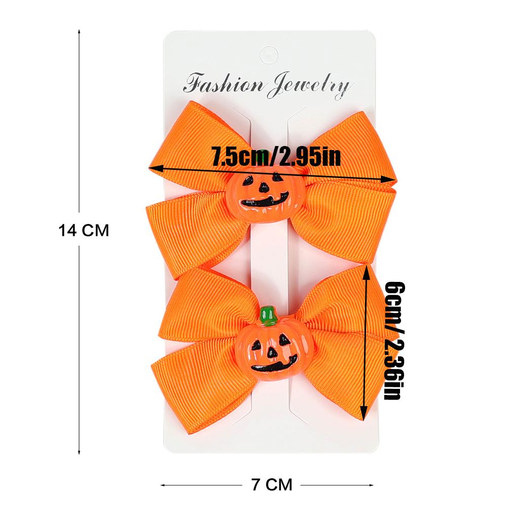2PCS/Set Children's Hair Clip Girl Halloween Pumpkin Head Witch Hat Ghost Candy Bat Party Bow Duckbill Clip Hair Clip