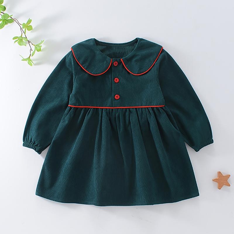 Girls Corduroy Dress Baby Princess Dress Girl Peter Pan Collar Dark Red Dress