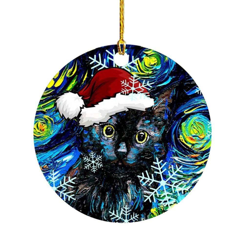 2D Christmas Cat Dog with Hat Pendant Decorative Acrylic Cat Xmas Tree Hanging Ornaments Cartoon Hanging Xmas Dogs Cat Keychain