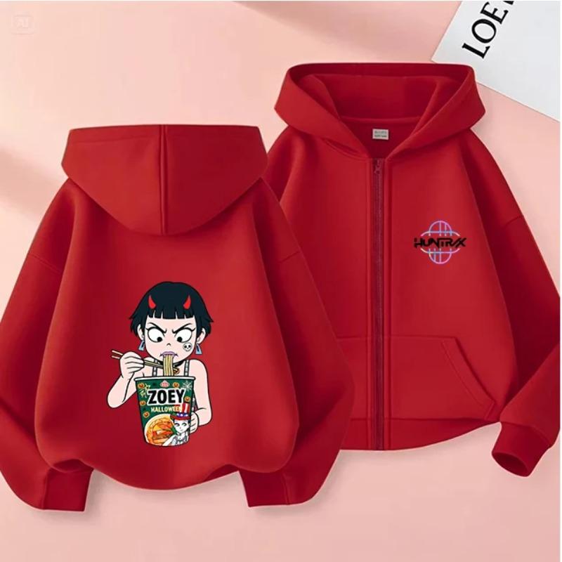 Christmas Gift Kids Zipper Hoodie Warm Fashion Interesting Creative Kpop Demon Hunters Cartoon Anime Comfortable Zipper Hoodies