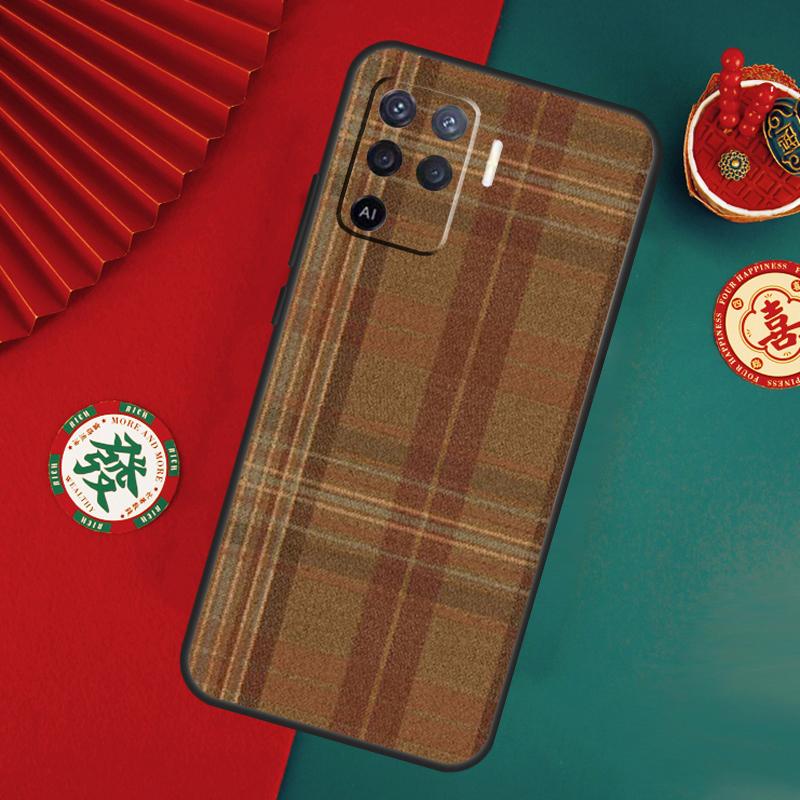 Brown Plaid Case For Oppo A78 A98 A58 A38 A18 A54 A74 A94 A80 A60 A40 A96 A76 A16 A15 A17 A57 A5 A6 Pro