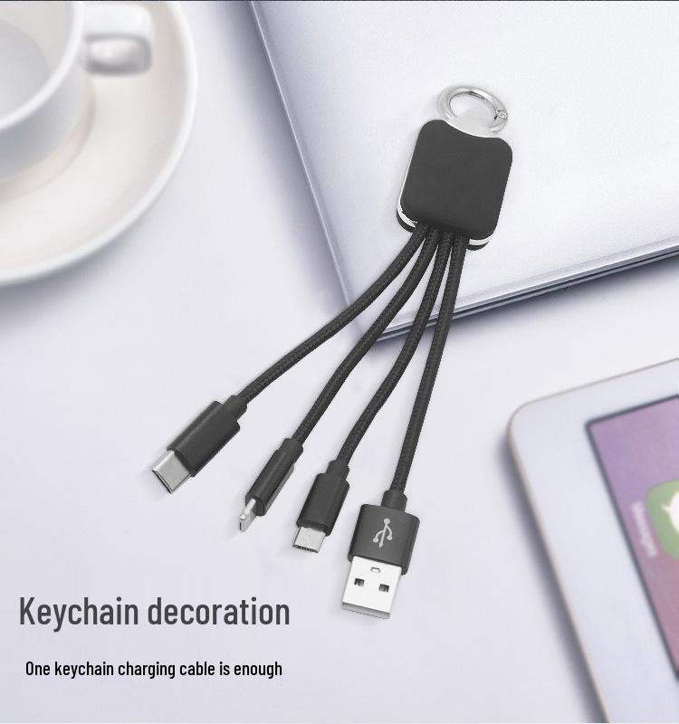 Three-in-One Luminous Keychain Data Cable for Apple, Android, Huawei, and LeTV Devices Black one-to-four