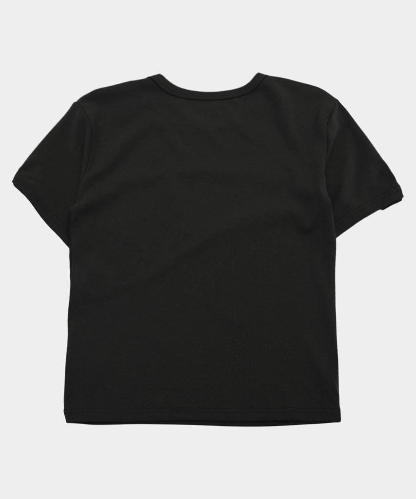 PLACE STUDIO Cut-Out Women'S Studded Point Semi-Crop Short Sleeve T-Shirt [Black]