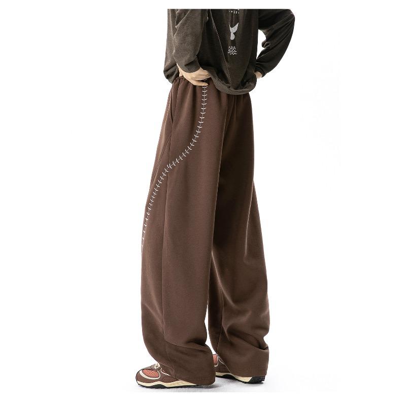 American contrasting color embroidered sports casual pants men's autumn profile scimitar pants retro loose long pants