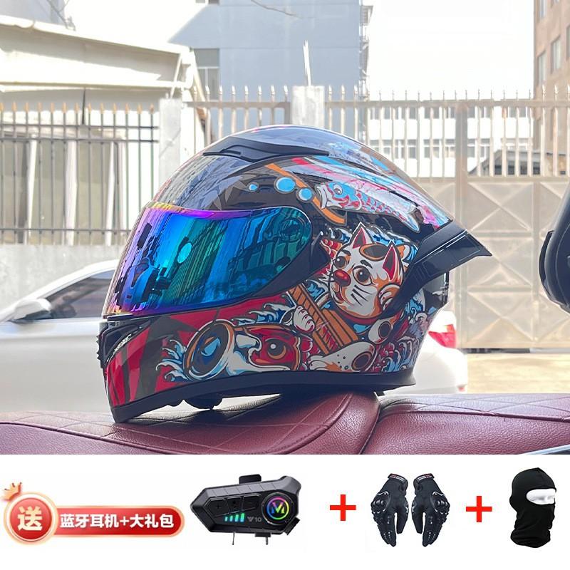 Full Face Motorcycle Helmet With Rear Wing Bluetooth Headset Men All Season Electric Bike Motorbike Riding Safety Gear
