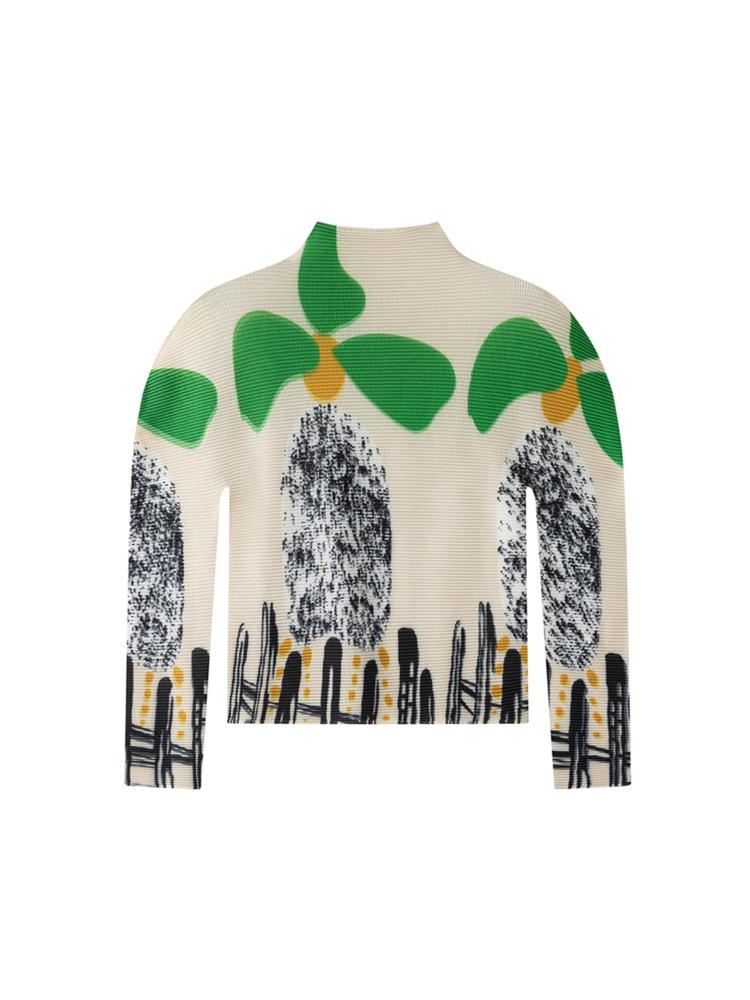 Miyake Frühling Leichte Falten Langarm Hoher Kragen Schmal Geschnittenes Oberteil