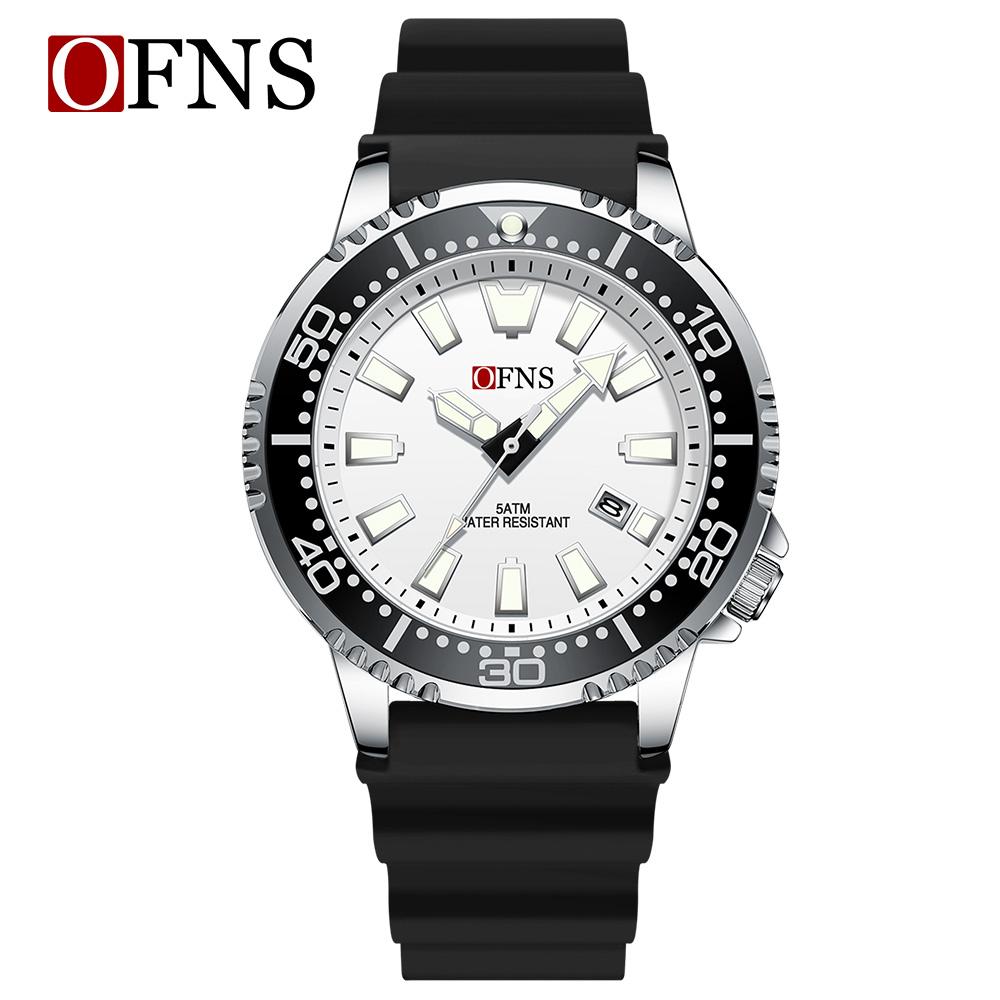 

OFNS Мужские кварцевые часы Календарь Люминесцентные Спортивные резиновый ремешок Водонепроницаемые Повседневные Крутые Наручные часы Мужские Часы белый