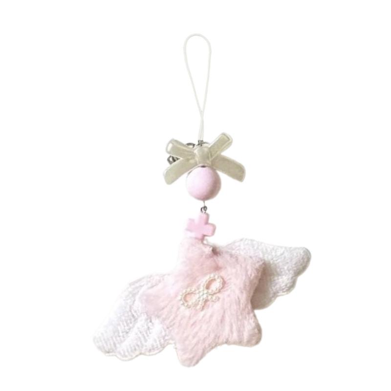 Soft Plush Star Phone Charm with Unique Angel Wing Bowknot Beaded Phone Ornament 1