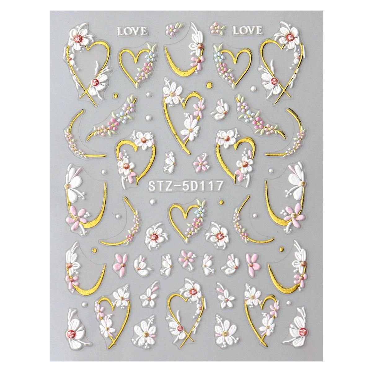 

5D белая тисненая цветочная наклейка для дизайна ногтей, наклейка для украшения ногтей