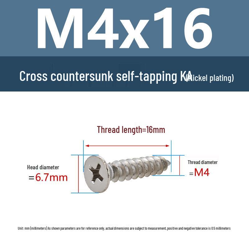 YiguYigu Nickel-Plated Phillips Flat Head Self-Tapping Screws M1-M5, Carbon Steel