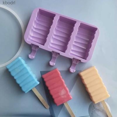 Ice Cream Tools 3 Holes Building Block Cartoon Mold Silicone Popsicle Mould Reusable DIY Pop Cube Tool Tray Dessert TLY067