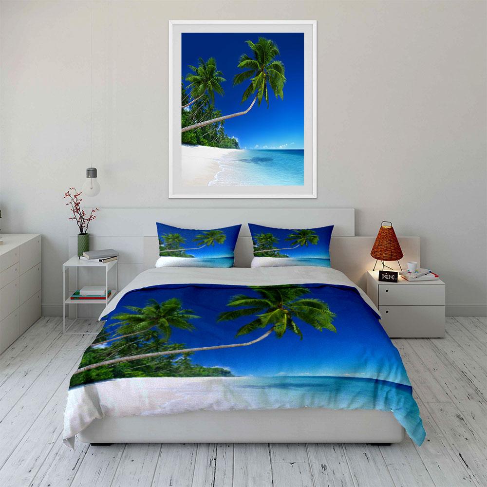 Palm Trees Beach Blue Sky White Sand Bedding Set For Kids Luxury Gift 3Pcs Digital Print Comforter Set Soft Comfortable