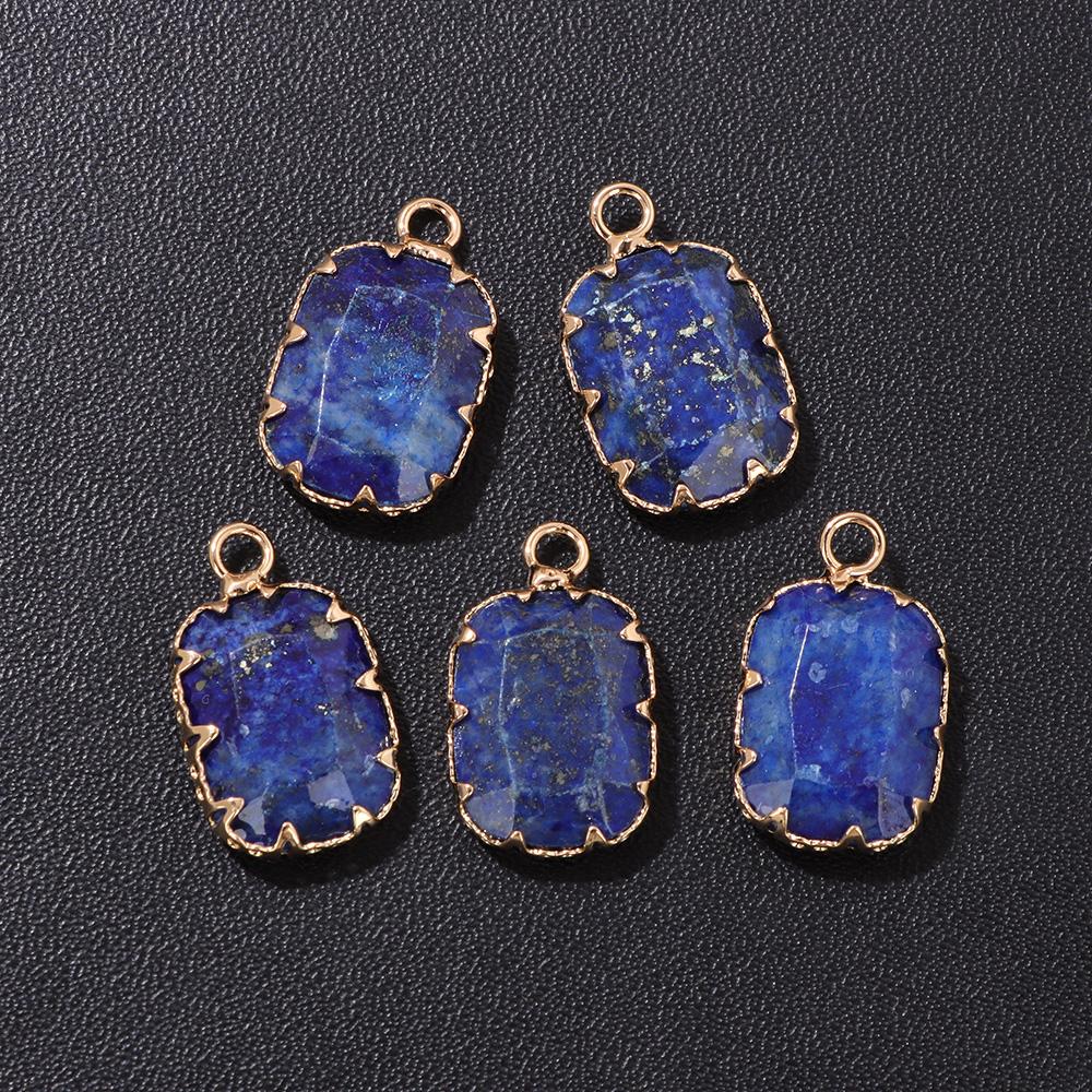 2pcs Natural Stone Pendant Quartz Lapis Chalcedony Amethysts Tiger Eye Stone Connector Charm For Making Necklace Bracelet