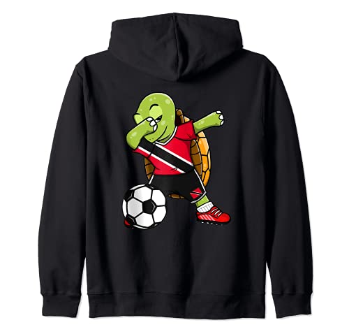 Funny Turtle for Soccer Players: Trinidad and Tobago Soccer Fan Jersey, Trinidad Flag, Dab Turtle Zip Hoodie