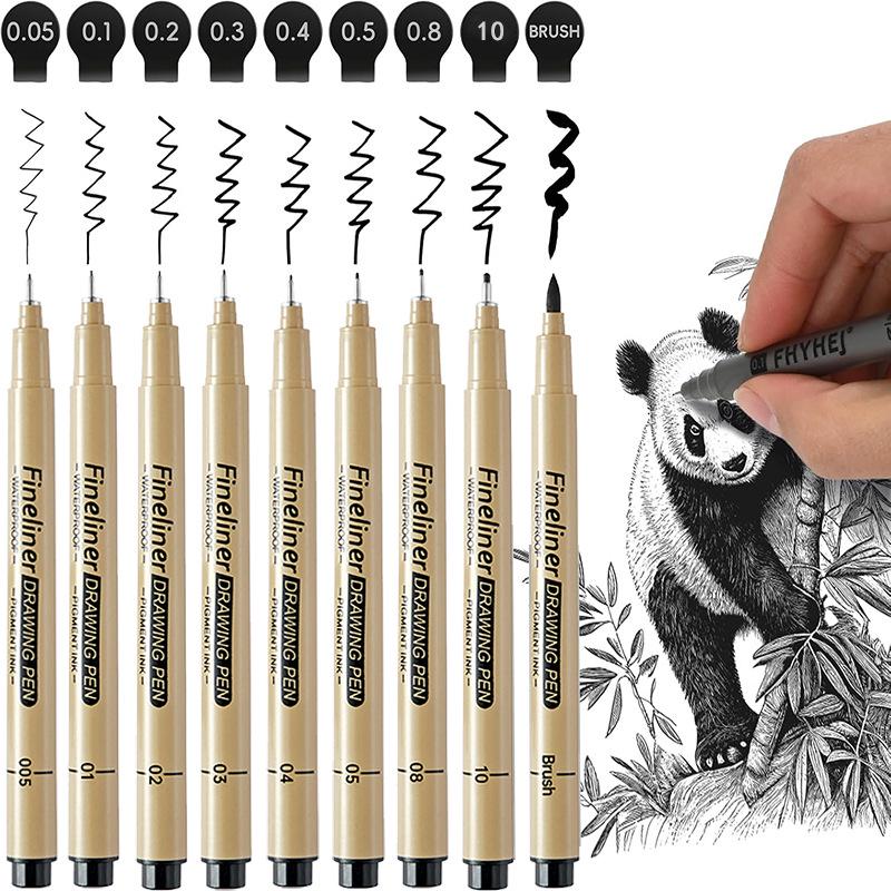 Black Fine-Liner Pen Set for Art, Hand-Painting, and Manga - Needle Tip for Detailed Line Work