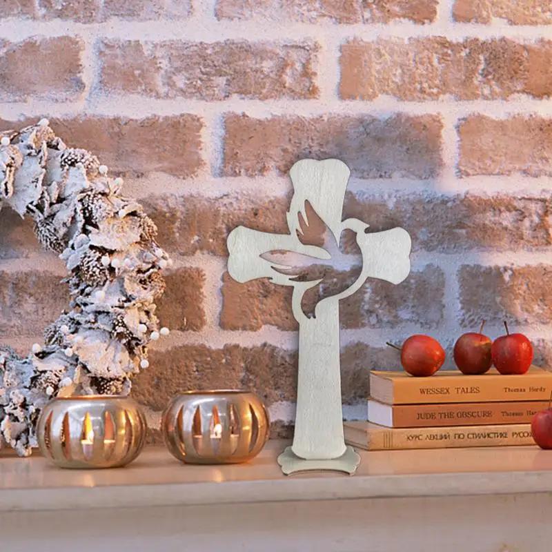 24PCS Wooden Crosses Standing Candlestick Projection Jesus Crucifix Christian Baptism Table Centerpieces First Communion Decor