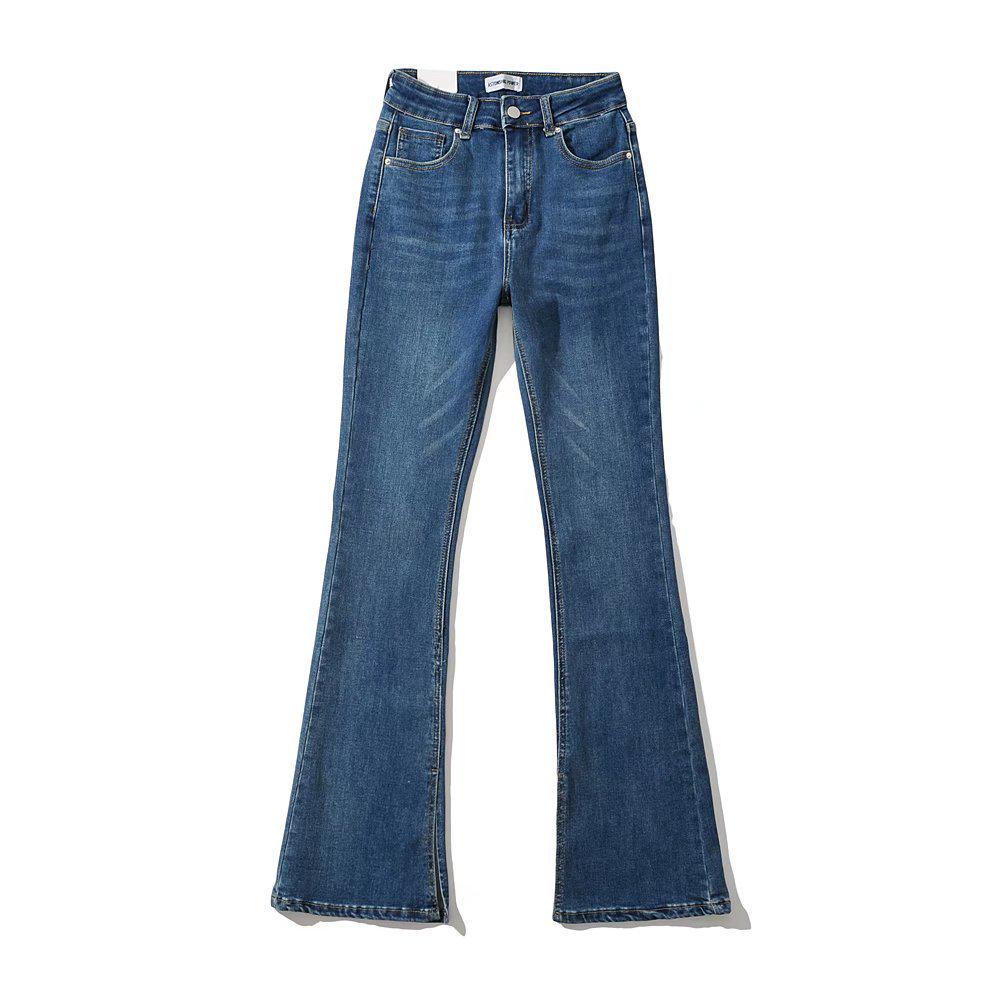 

YPFF High-Waisted Flared Jeans with Slits - Autumn Slim-Fit Stretchy Wide-Leg Floor-Length Pants M темно-синього кольору