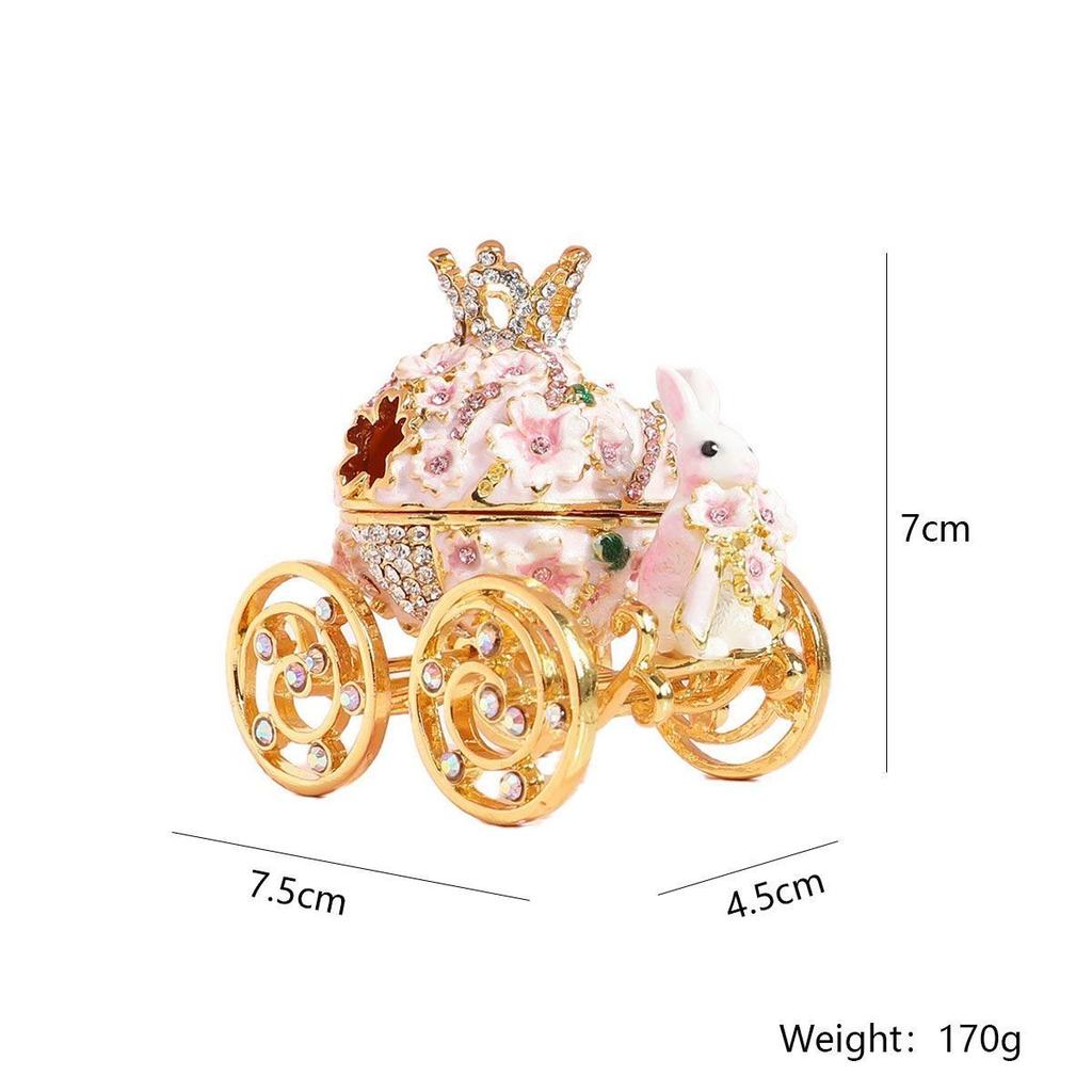Rabbit Carriage Enamel Exquisite Jewelry Box Craft Alloy Jewelry Box Practical Birthday Gift Ornament for Girls