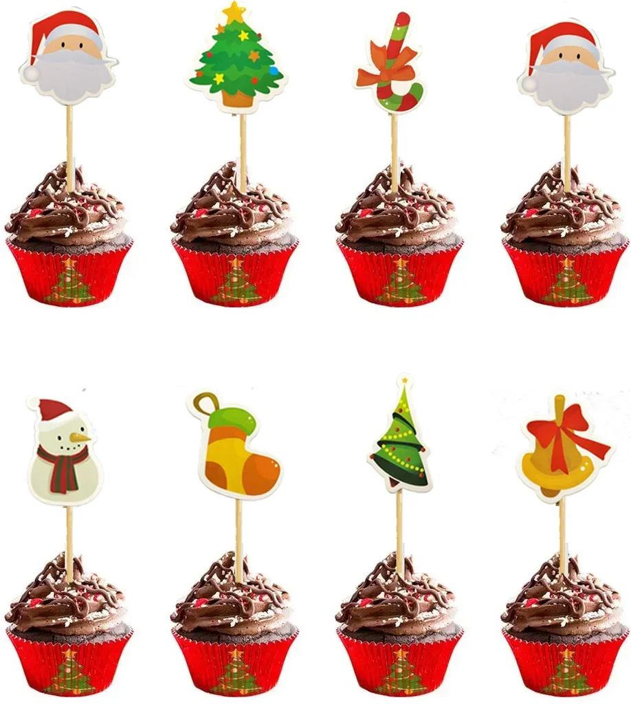 2025 Disposable Fruit Stick Party Cake Topper Christmas Tree Santa Snowman Fruit Cake Decoration Christmas Decoration