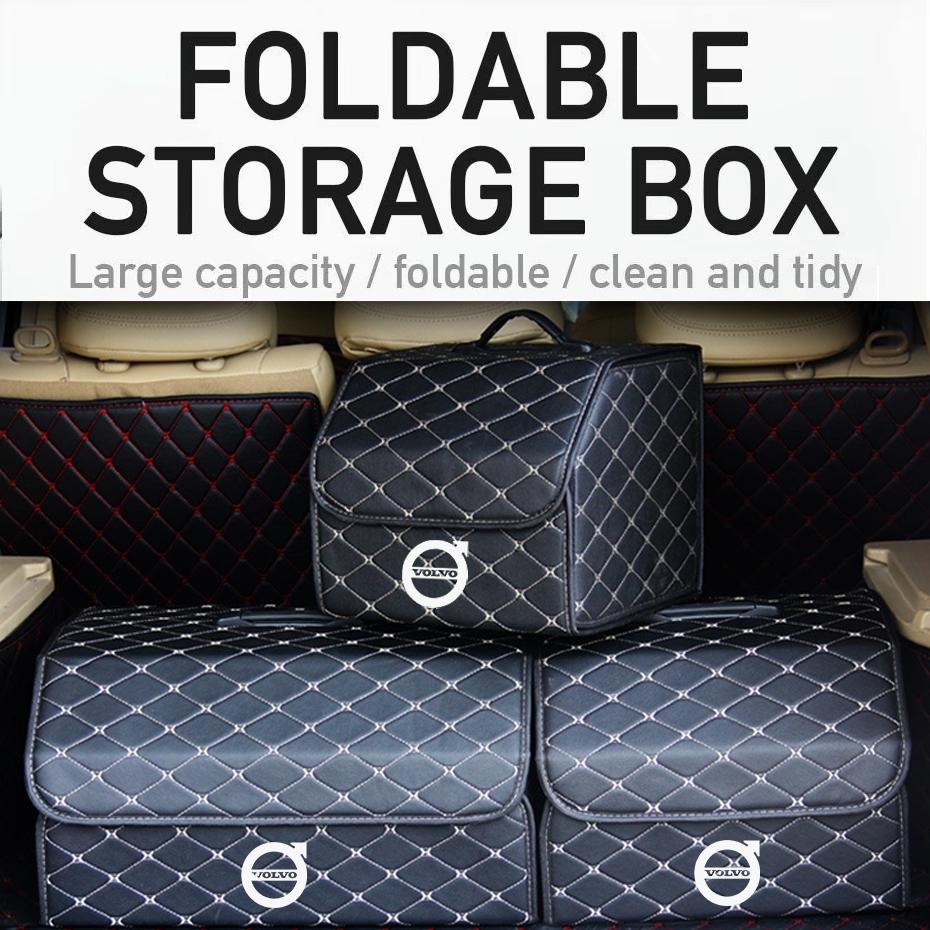 Car Trunk Organizer Storage Bag Portable Collapsible PU Leather Diamond Quilted Pattern Black Diamond For Volvo Auto SUV Sedan