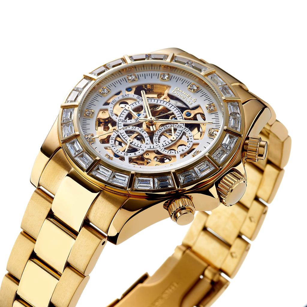 [Daniel & Douglas] Automatic Mechanical Watch DD8802DG-WH3, Gold & White, Men's