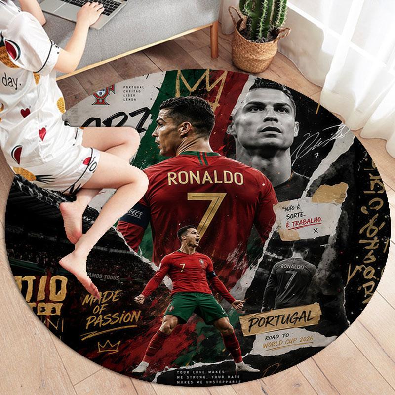 Portugal National Football Logo Round Area Rug,Carpet Rug for Living Room Bedroom Sofa Playroom Decor,Non-slip Floor Mat