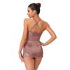 Dames Latijns Dansjurk Transparant Mesh Patchwork Strass Gelaagde Kwastjes Franje Eendelig Bodysuit