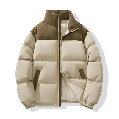 Winter Thickened Fleece Jacket Color Matching Puffer Jacket Stand Collar Short Couple Casual
