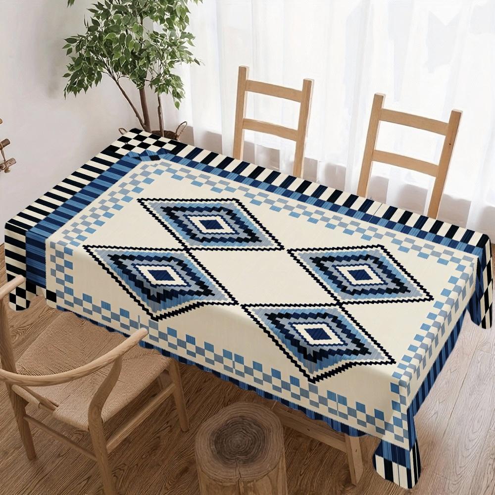 Geometric Pattern Rectangle Table Cloth for Table Decor Holiday Party Waterproof Reusable Tablecloth for Table Kitchen Dining