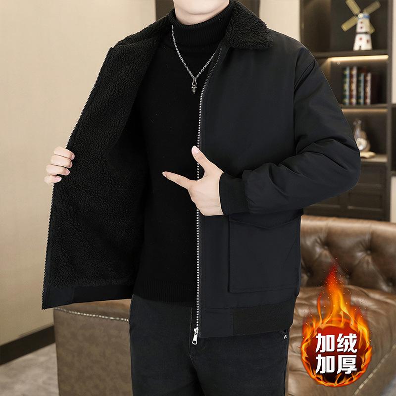 

Autumn and winter new lamb wool jacket men s thickened warm cotton clothes men s sense ruffian handsome cold jacket 3XL [160-85kg]