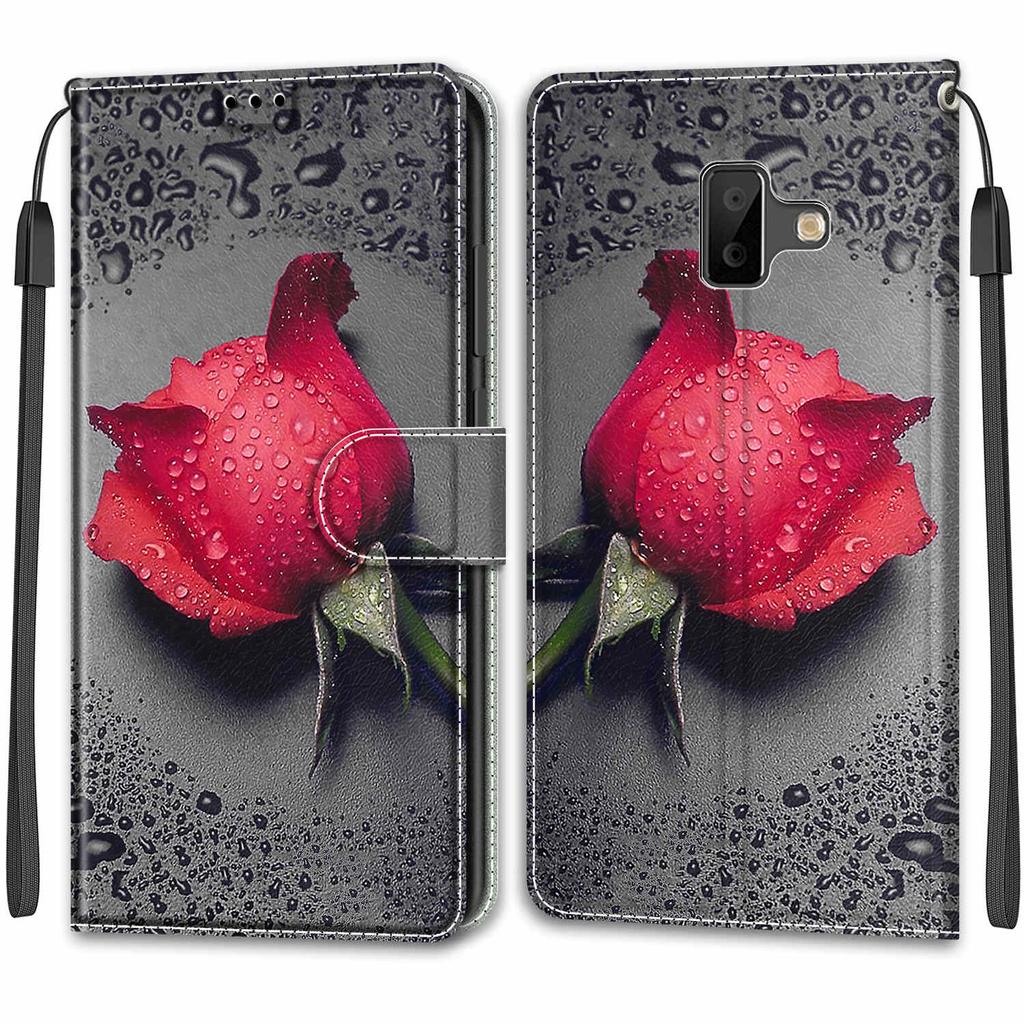 Luxury Painted Leather Case Wallet Book Style Protective Cover for Samsung Galaxy J6 Prime/J6 Plus/J6 (2018) J600/J5/J3